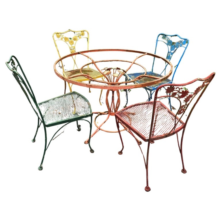 Patio Dining Set Eclectic Multi Colored with Floral Ironwork