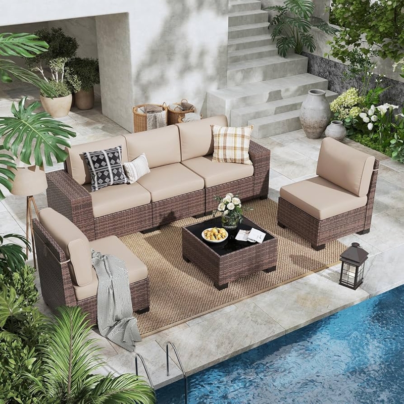 Patio Furniture Set with Woven Rattan Base for Poolside Placement