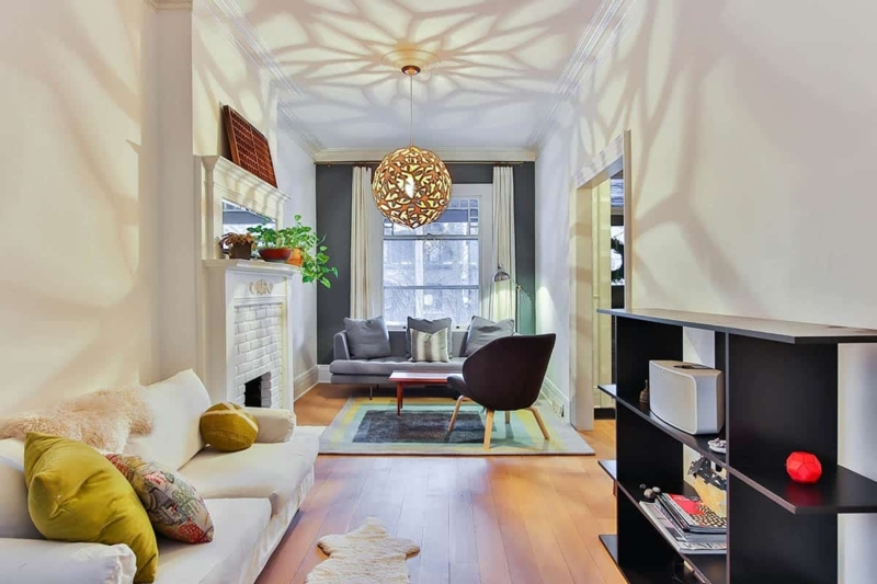 Pendant Light with Shadow Pattern: Eclectic Townhouse Living Room Decor