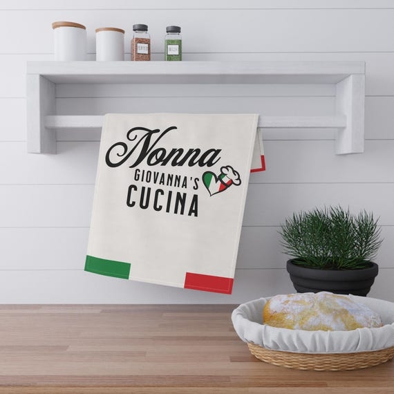 Personalized Tea Towel: "Nonna's Cucina" Graphic with Italian Flag Motif