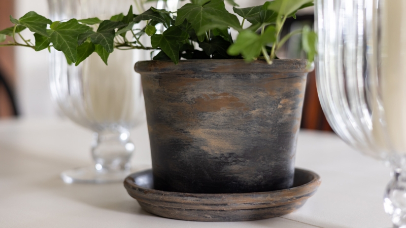 Planter Charcoal Wash Finish Matching Saucer Multi Tonal Patina Rustic