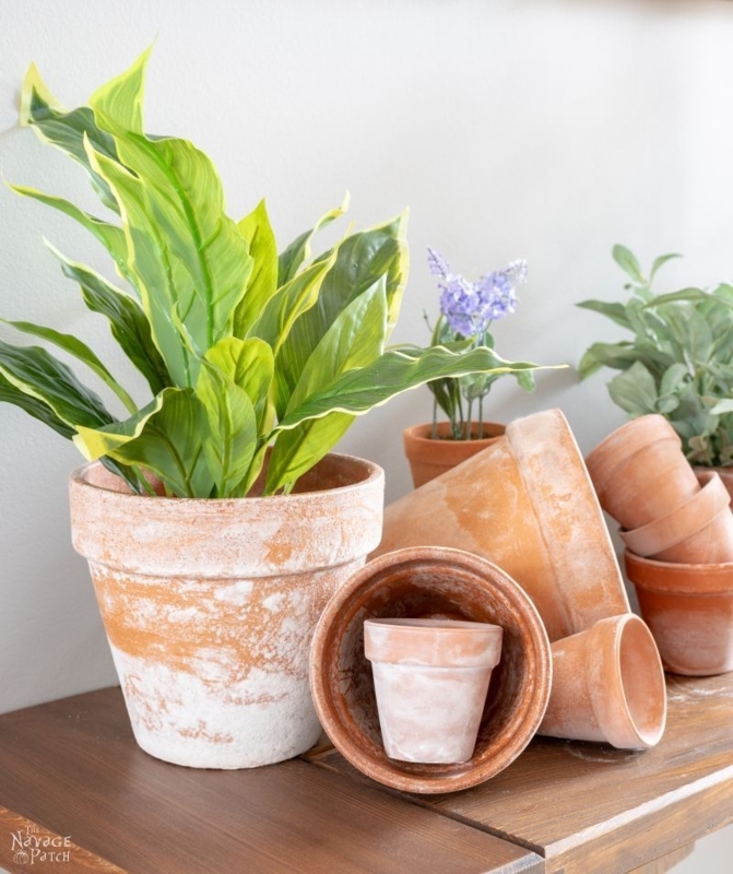 Planter Faux Aged Finish Distressed White Terra Cotta Farmhouse