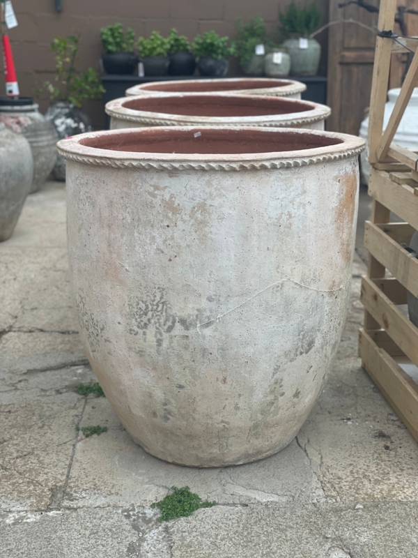Planter Large Scale Braided Rim Antique Patina Mediterranean Style