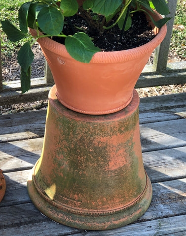 Planter Mossy Patina Decorative Braided Rim Hand Finished Look Rustic