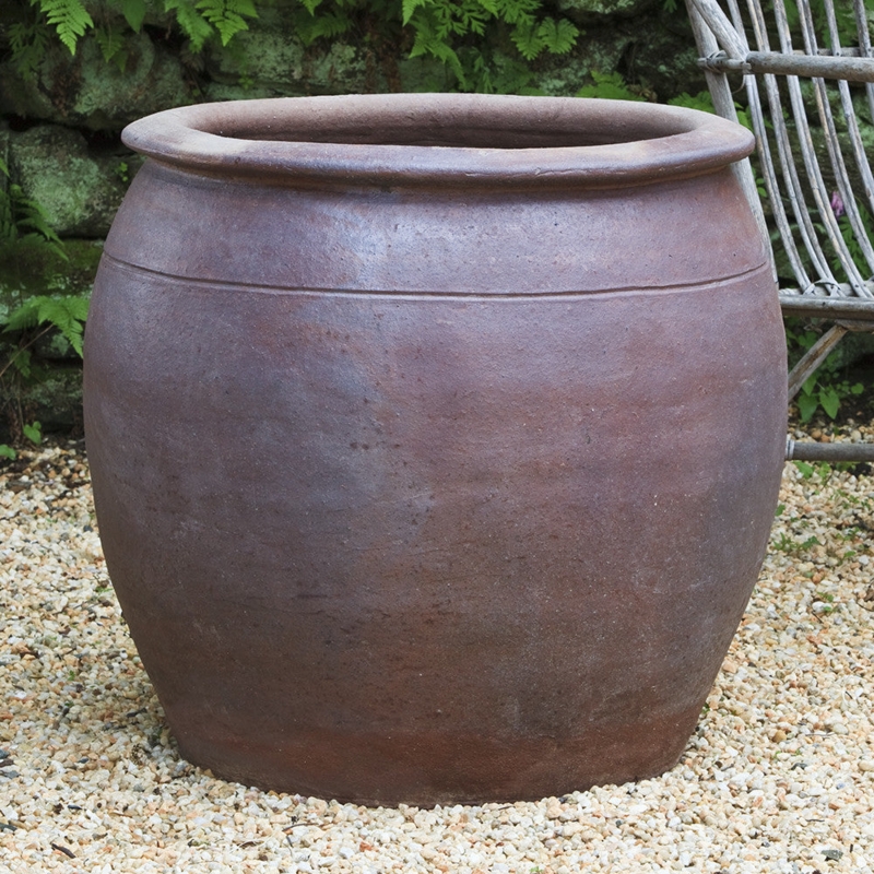 Planter Oversized Scale Rust Patina Rolled Rim Rustic Garden Decor