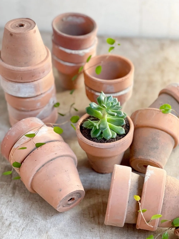 Planter Pot Mini Scale Stacked Arrangement Aged Finish Vintage Bohemian