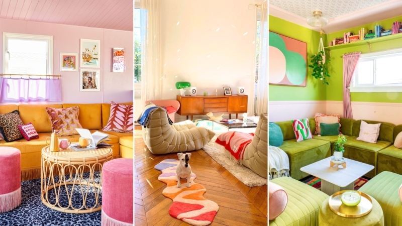 Playful Living Room with Low Modular Seating and Mixed Patterns