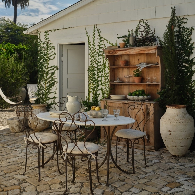 Provencal Garden Dining Set with Marble Top Table