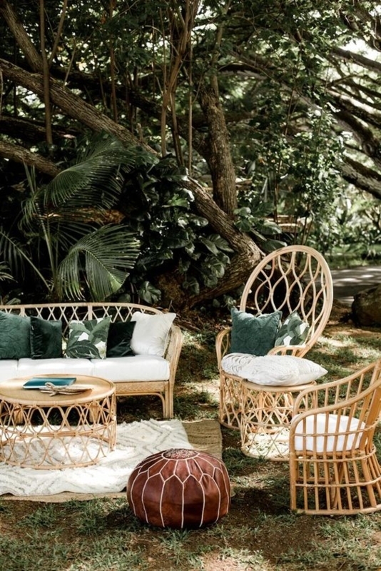 Rattan Lounge Set featuring Open Weave and Curved Back Design