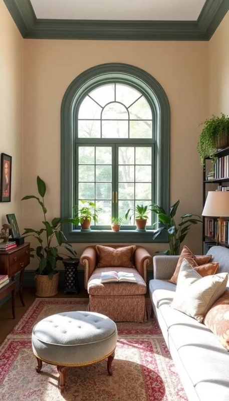 Reading Nook with Arched Window and Terracotta Chaise