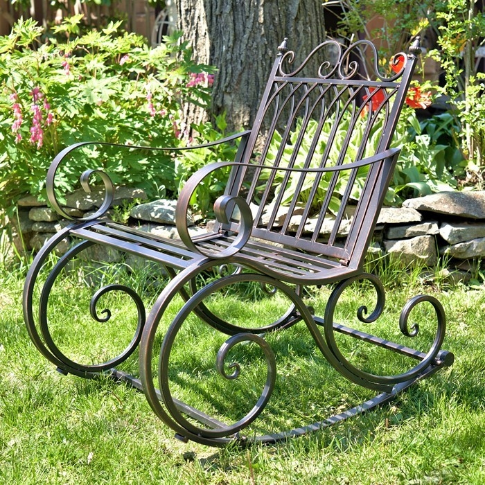 Rocking Chair Antique Bronze Metal with Gothic Arch Backrest