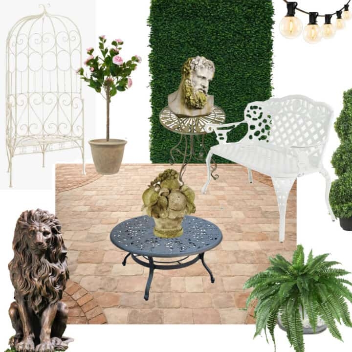 Romantic White Metal Garden Furniture with Classical Statuary
