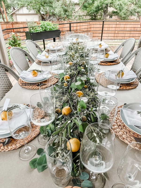 Rustic Chic Dining Table with Lemon and Greenery Garland