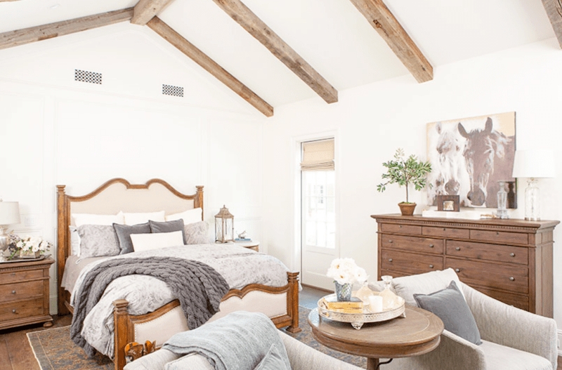 Rustic Master Bedroom with Arched Wood Headboard