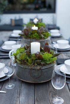 Rustic Outdoor Centerpiece with Galvanized Planter & Lettuce