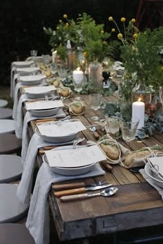 Rustic Outdoor Dinner Party Table with Linen Bread Bags