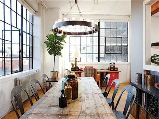 Rustic Wood Table & Metal Chairs: Wagon Wheel Chandelier & Grid Windows