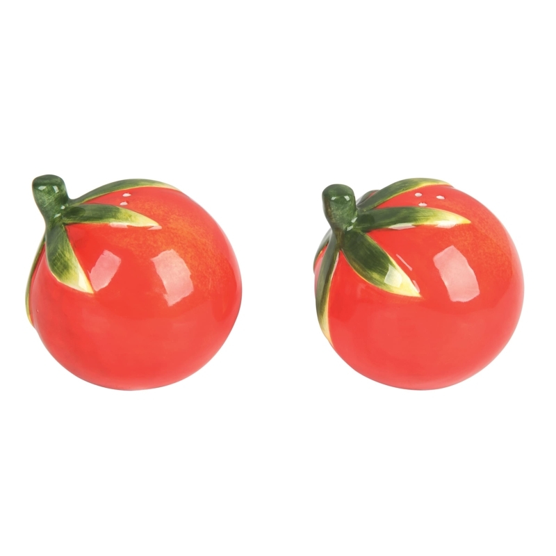 Salt And Pepper Shakers High Gloss Tomato Shape Sculptural Whimsical