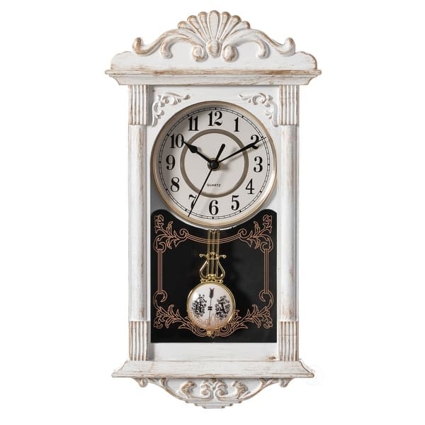 Shabby Chic Rectangular Wall Clock with Distressed Whitewash