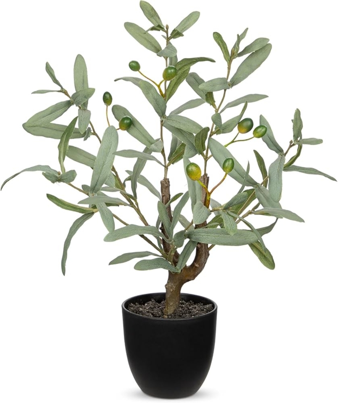 Small Faux Tree Silvery Green Foliage Matte Black Pot Farmhouse