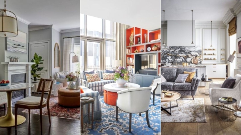 Small Living Rooms Collage Layout with Neutral Palette and Built-Ins