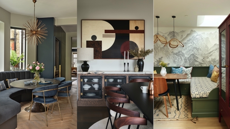 Small Space Dining Nook Ideas with Landscape Mural Wallpaper