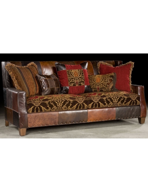 Sofa Mixed Media Upholstery Crocodile Embossed Leather Patchwork Base