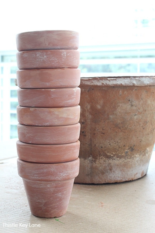 Stacked Terracotta Pot Set Whitewash Effect Distressed Finish Rustic