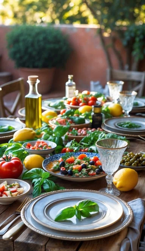 Sun-Drenched Patio Dining Table with Fresh Citrus Accents