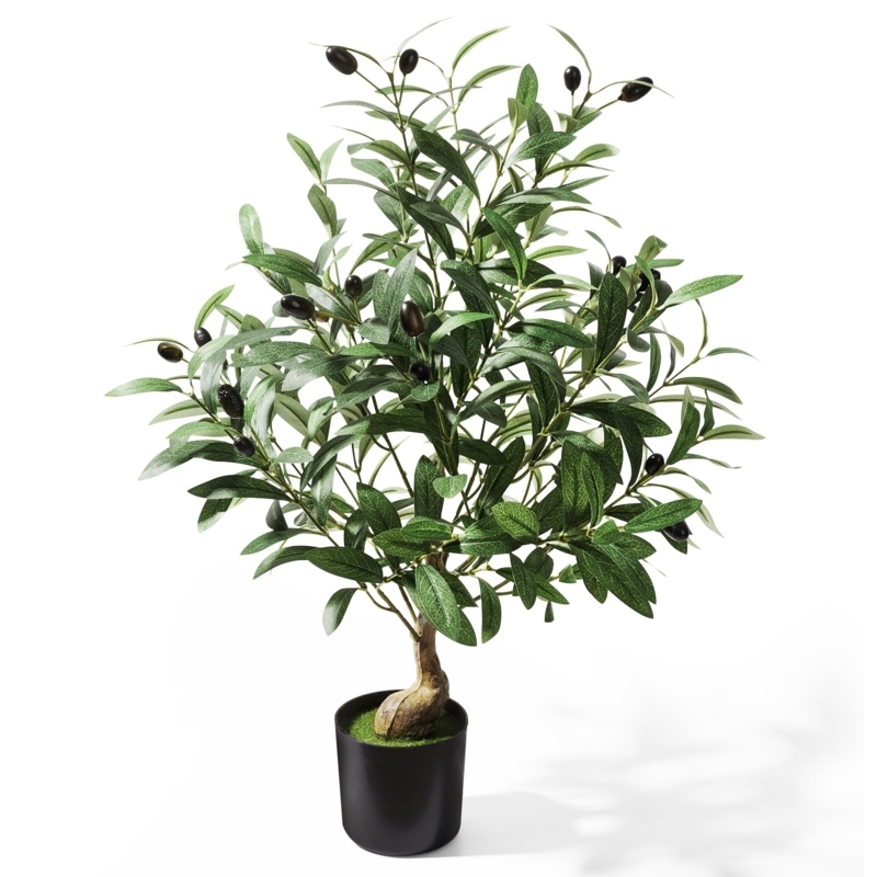 Tabletop Faux Plant Compact Size Matte Black Cylindrical Pot