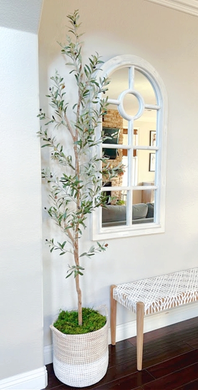Tall Artificial Plant Coastal Farmhouse Woven Fiber Basket