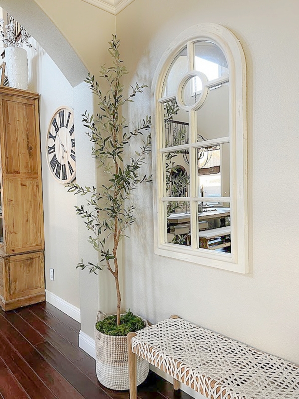 Tall Faux Tree Arched Window Mirror Context Two Tone Basket