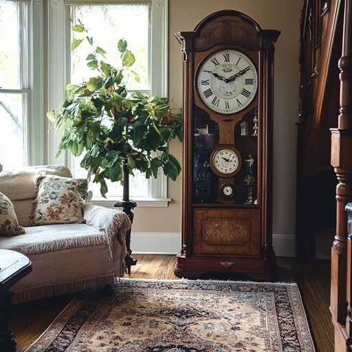 Tall Grandfather Clock in Classic Living Room with Oriental Rug