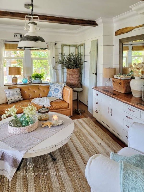 Tan Leather Sofa Coastal Style With Tufted Back