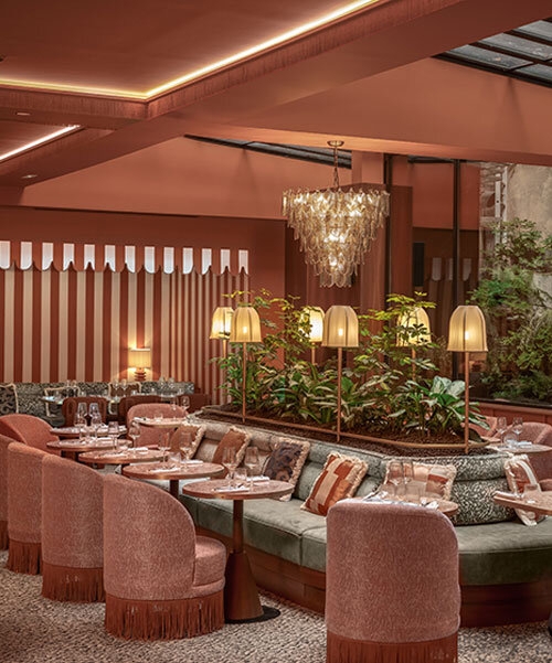 Terracotta Restaurant Design: Fringe Trim Seating & Indoor Garden