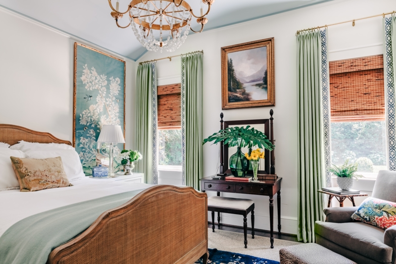 Traditional Bedroom: Cane Paneled Bed & Chinoiserie Wall Panel