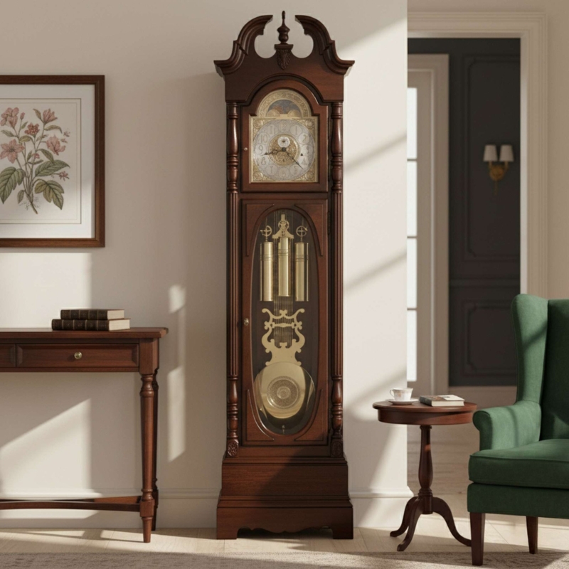 Traditional Grandfather Clock with Brass Lyre Pendulum