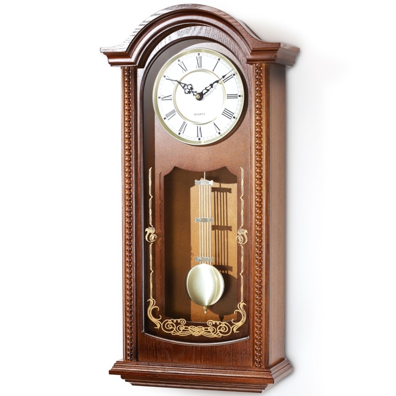 Traditional Vintage Wood Toned Wall Clock with Scrollwork