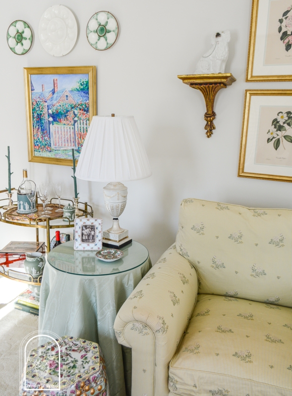 Traditional Yellow Floral Sofa with Skirted Side Table