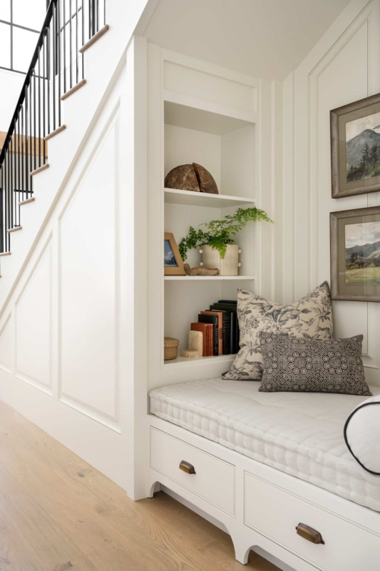 Under Stair Reading Nook with Custom Built-in Bench Storage