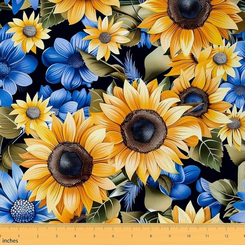 Upholstery Fabric Vibrant Sunflower Motif High Contrast Black