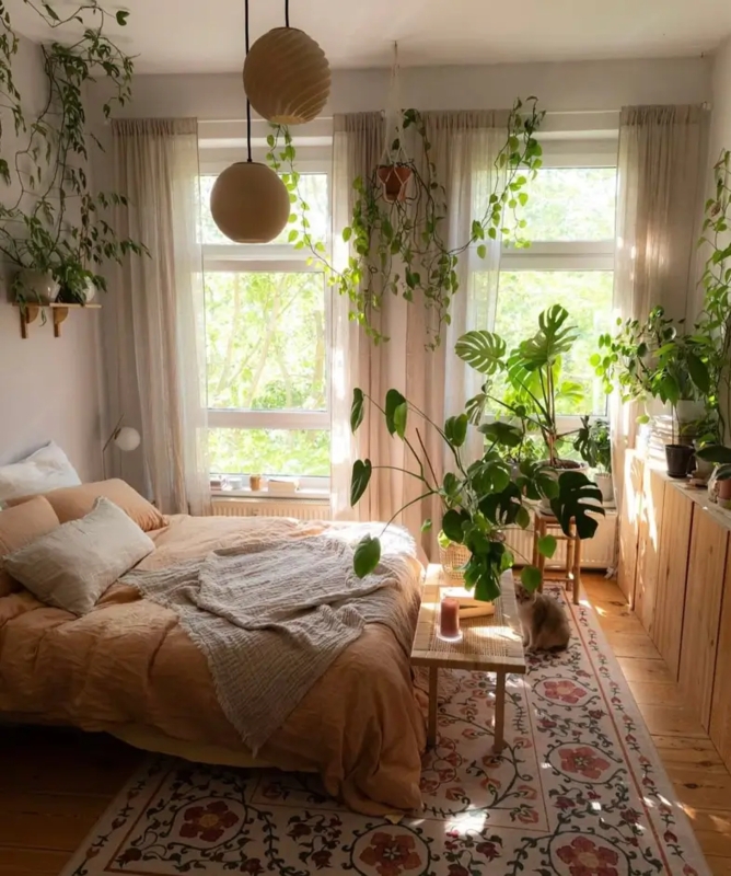 Urban Jungle Bedroom with Dense Indoor Foliage
