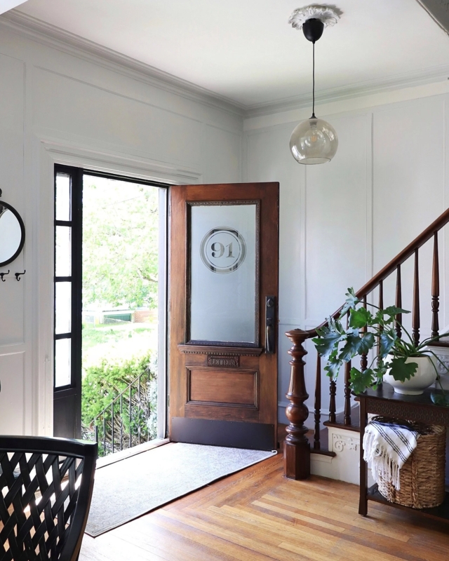 Victorian Entryway with Frosted Glass Door & Historic Wainscoting