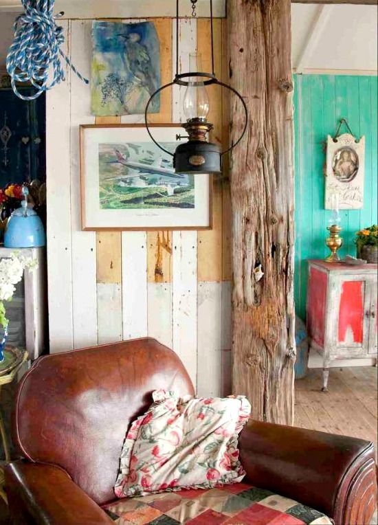 Vintage Leather Armchair Styling Distressed Teal Wall