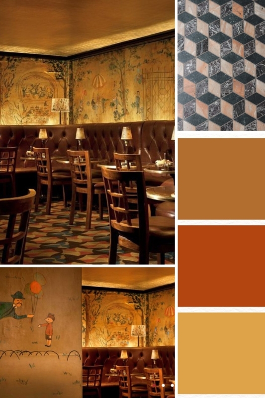 Vintage Restaurant Design: Hand-Painted Murals & Cubic Marble Tile