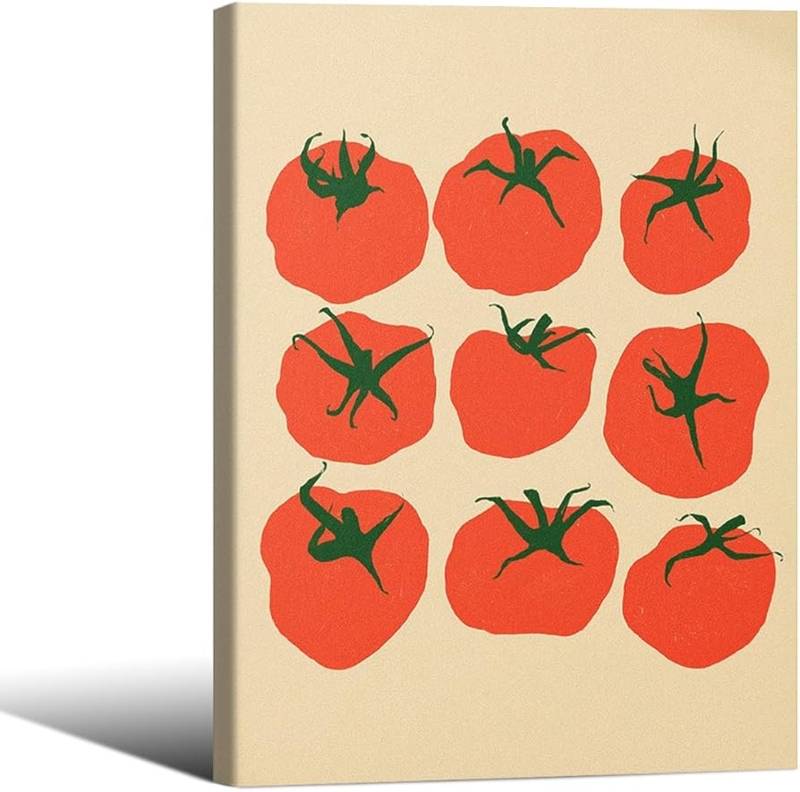 Wall Art Canvas 3x3 Grid Tomato Block Print Look Beige Background