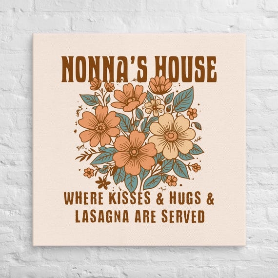 Wall Art Canvas with Retro Typography & Vintage Floral Bouquet Graphic
