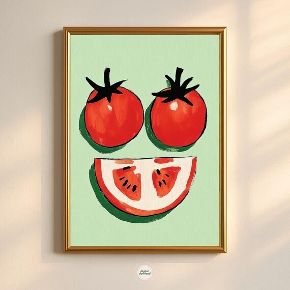 Wall Art Framed Tomato Illustration Painterly Style Gold Frame