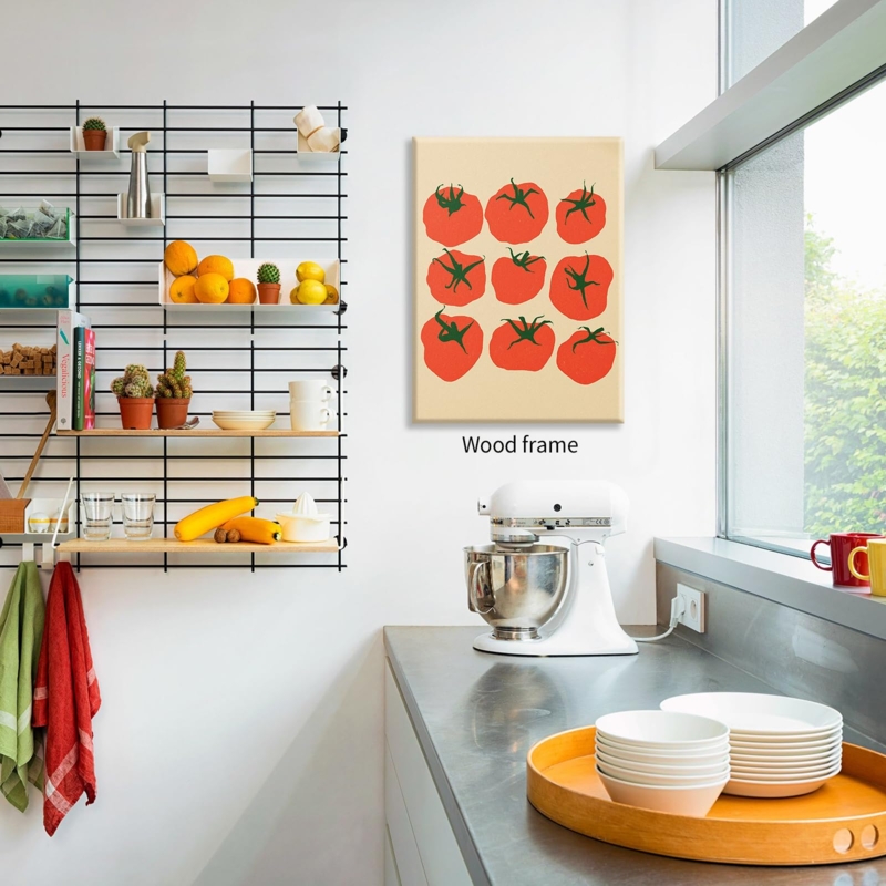Wall Art Tomato Theme Wood Frame Modern Mediterranean Kitchen