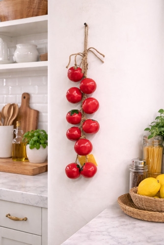 Wall Hanging Rustic Tomato Charm Glossy Red Jute Cord Farmhouse
